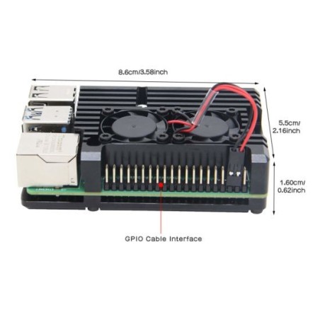 Aluminium heatsink behuizing met dubbele ventilator - zwart