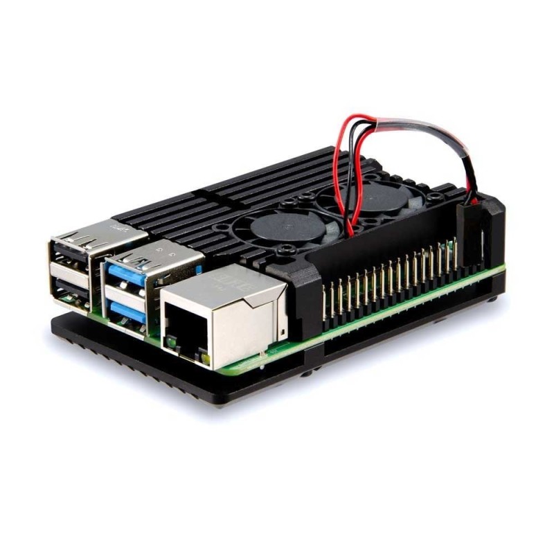 Aluminium heatsink behuizing met dubbele ventilator - zwart Aluminium heatsink behuizing met dubbele ventilator - zwart