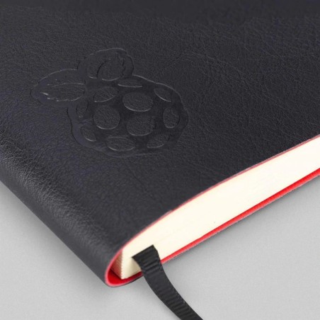 Notebook with Raspberry Pi logo (black & red)
