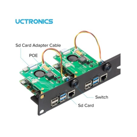 19" rack voor 6 stuks Raspberry Pi - inclusief PoE HAT, Power switch en SD-adapter - U6166 - UCTRONICS