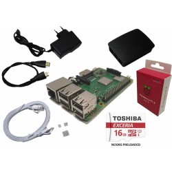 Raspberry Pi 3B+ (2018) starter kit met 16GB, voeding, behuizing, heatsink, HDMI- & netwerk kabel