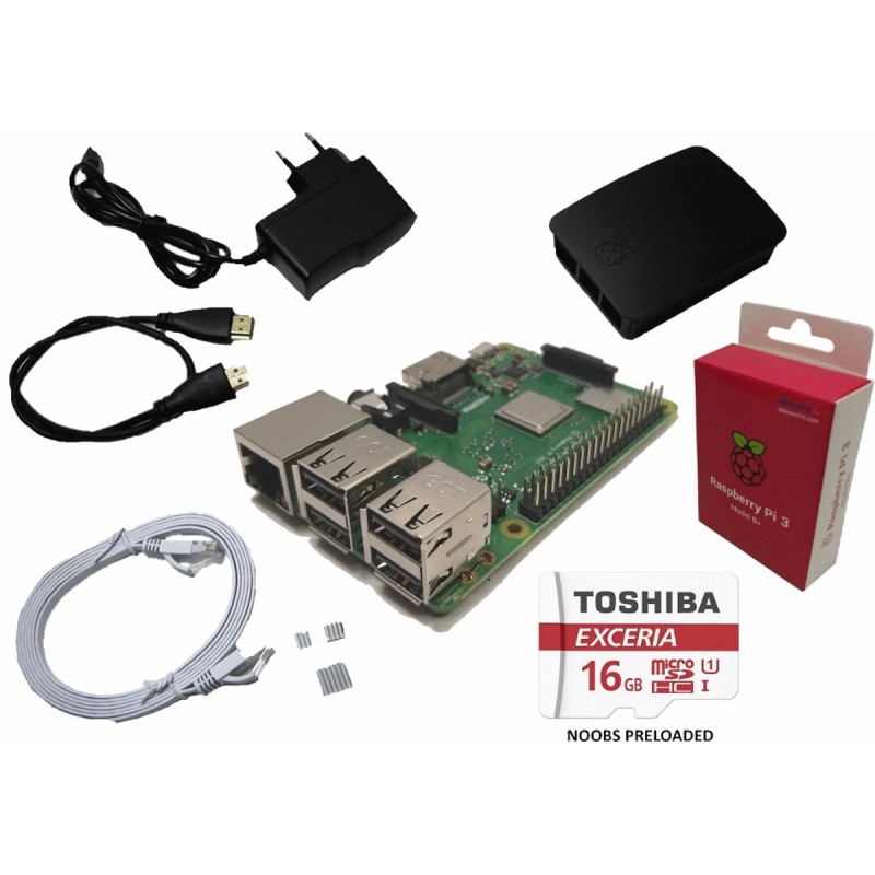 Raspberry Pi 3B+ (2018) starter kit incl. 16GB, power supply, case, heatsink, HDMI- & netwerk cable Raspberry Pi 3B+ (2018) starter kit incl. 16GB, power supply, case, heatsink, HDMI- & netwerk cable